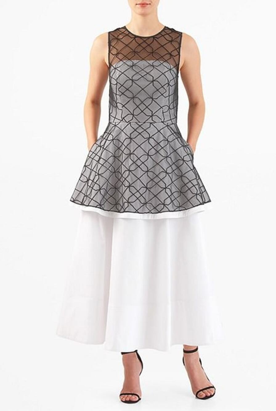 Eshakti Meah Layered Sleeveless Maxi Dress Size Medium Black White
